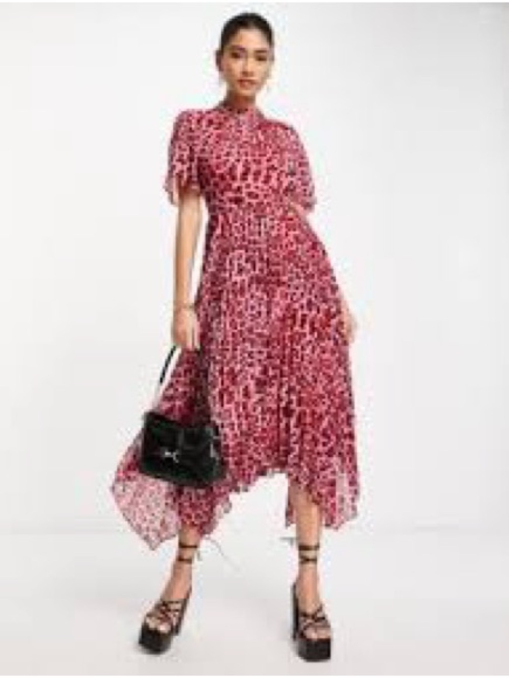 Whistles Pink and Black Leopard Print Midi Dress